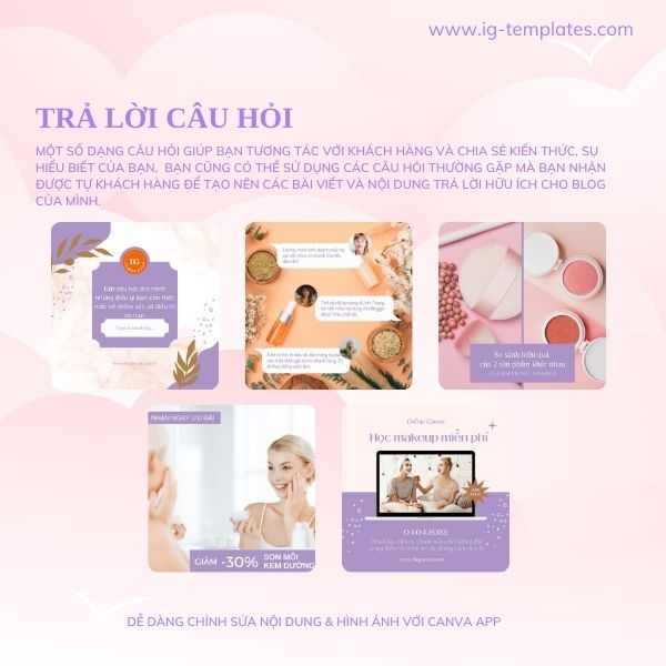 mẫu nội dung beauty blogger instagram templates màu tím